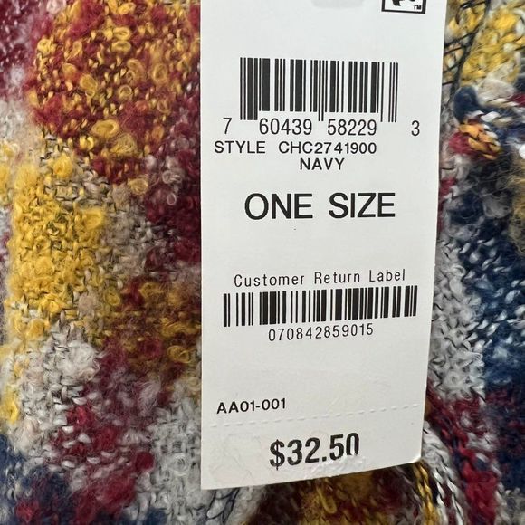 Charter Club Classic Plaid Bouclé Triangle Scarf Fringe Red Navy Yellow 70 x 33" - Picture 8 of 8